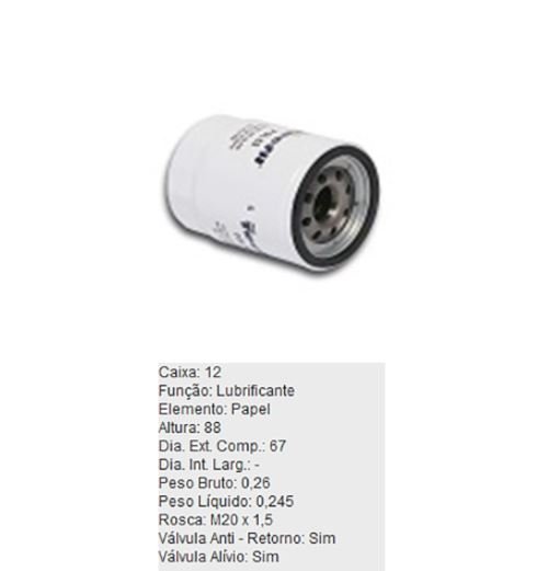 FILTRO OLEO LUBRIFICANTE - FIAT FIRE